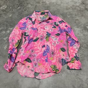 Lilly Pulitzer Sea View Linen Button Down Top in Multi Dive Bar XS